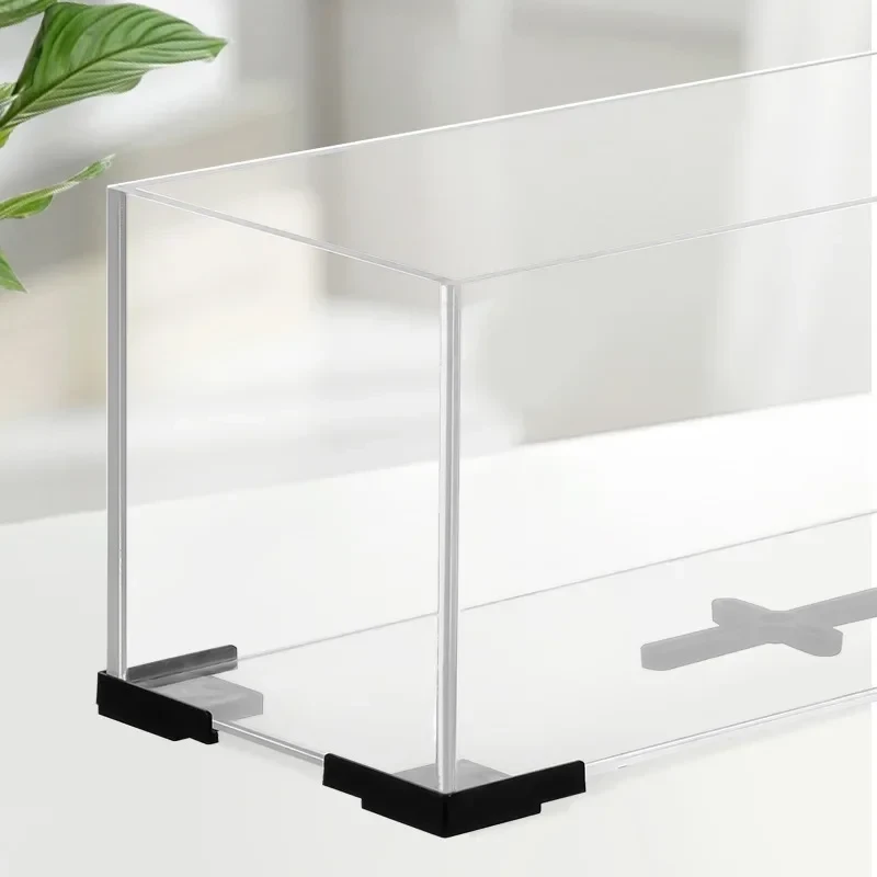 Clear acrylic base support with black corner brackets for aquarium tank stability and protection