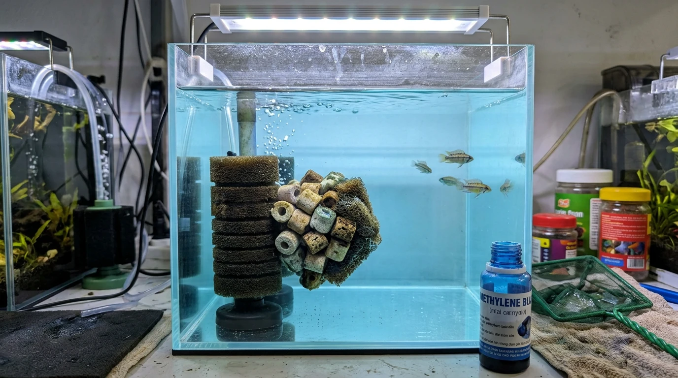 Nhỏ xanh methylen vào bể cá có sao không: Hướng dẫn an toàn và hiệ 6 Một bể cá thủy sinh tại Việt Nam với hệ thống lọc và cây thủy sinh, minh họa cho việc kiểm soát môi trường nước.
