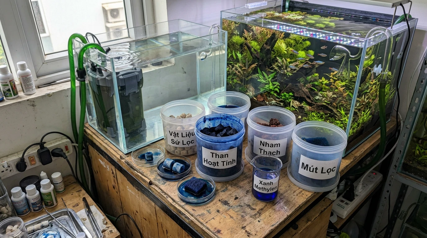 Nhỏ xanh methylen vào bể cá có sao không: Hướng dẫn an toàn và hiệ 7 Vật liệu lọc bể cá bị nhuộm màu xanh methylen sau khi sử dụng thuốc điều trị bệnh cho cá