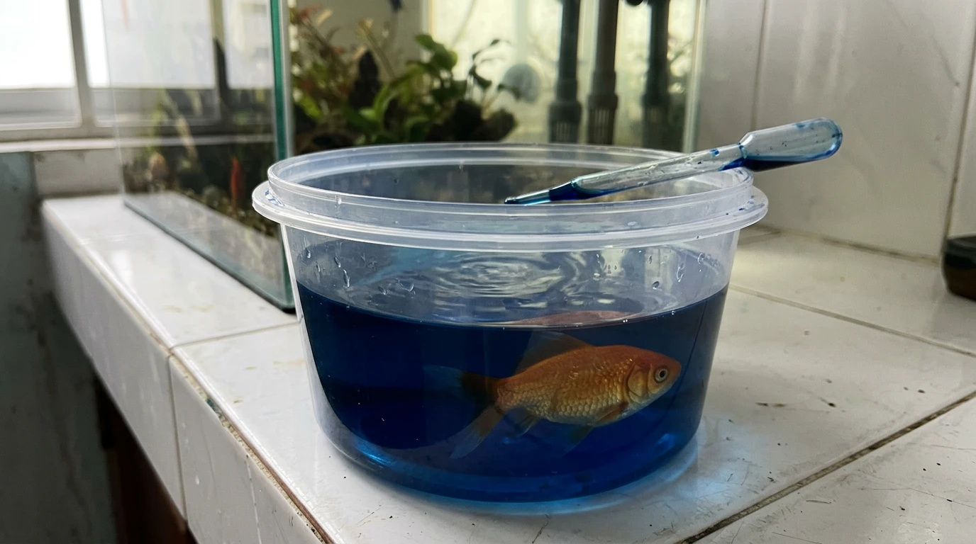 Nhỏ xanh methylen vào bể cá có sao không: Hướng dẫn an toàn và hiệ 18 Lọ xanh methylen đặt cạnh bể cá thủy sinh trong quy trình tắm cá ngắn hạn